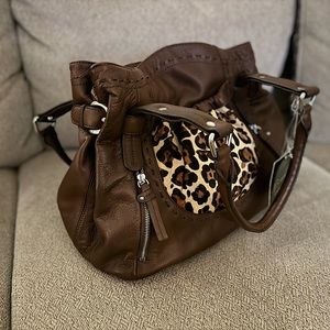 Unused: B. Makowsky Genuine Leather Tote. Lisbon II Tote in COCOA NATL LEOPARD